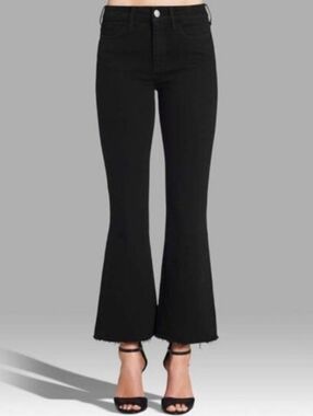 PAIGE High Rise Bell Canyon Jemma Cut Jean in Black Shadow Raw Hem Size 31 NWOT
